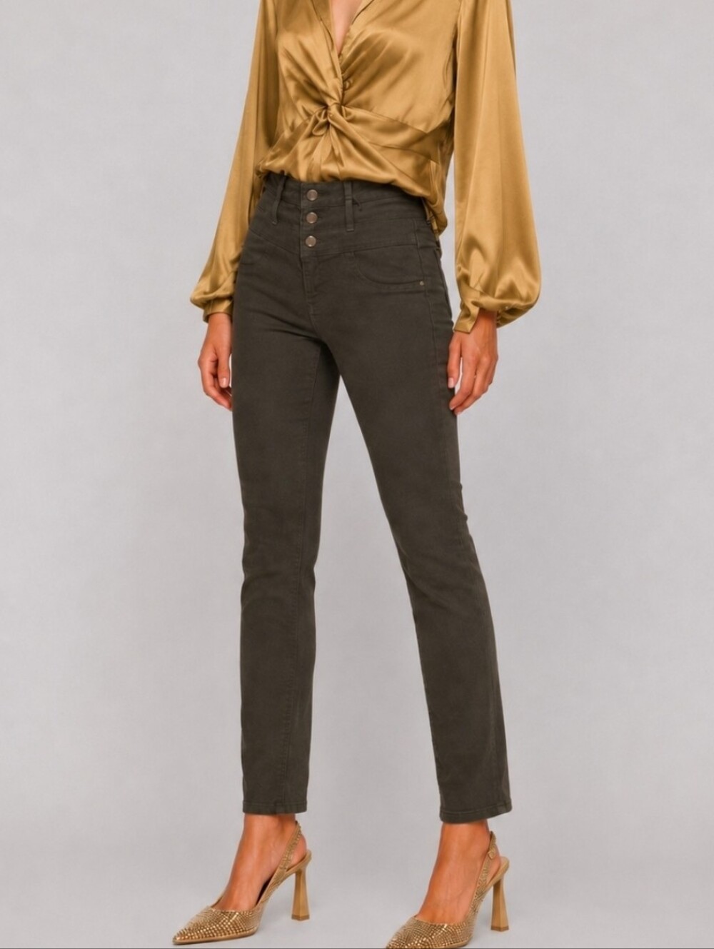 Charlotte Russe High Rise Khaki Green Jeans Pants Sz 6 NEW